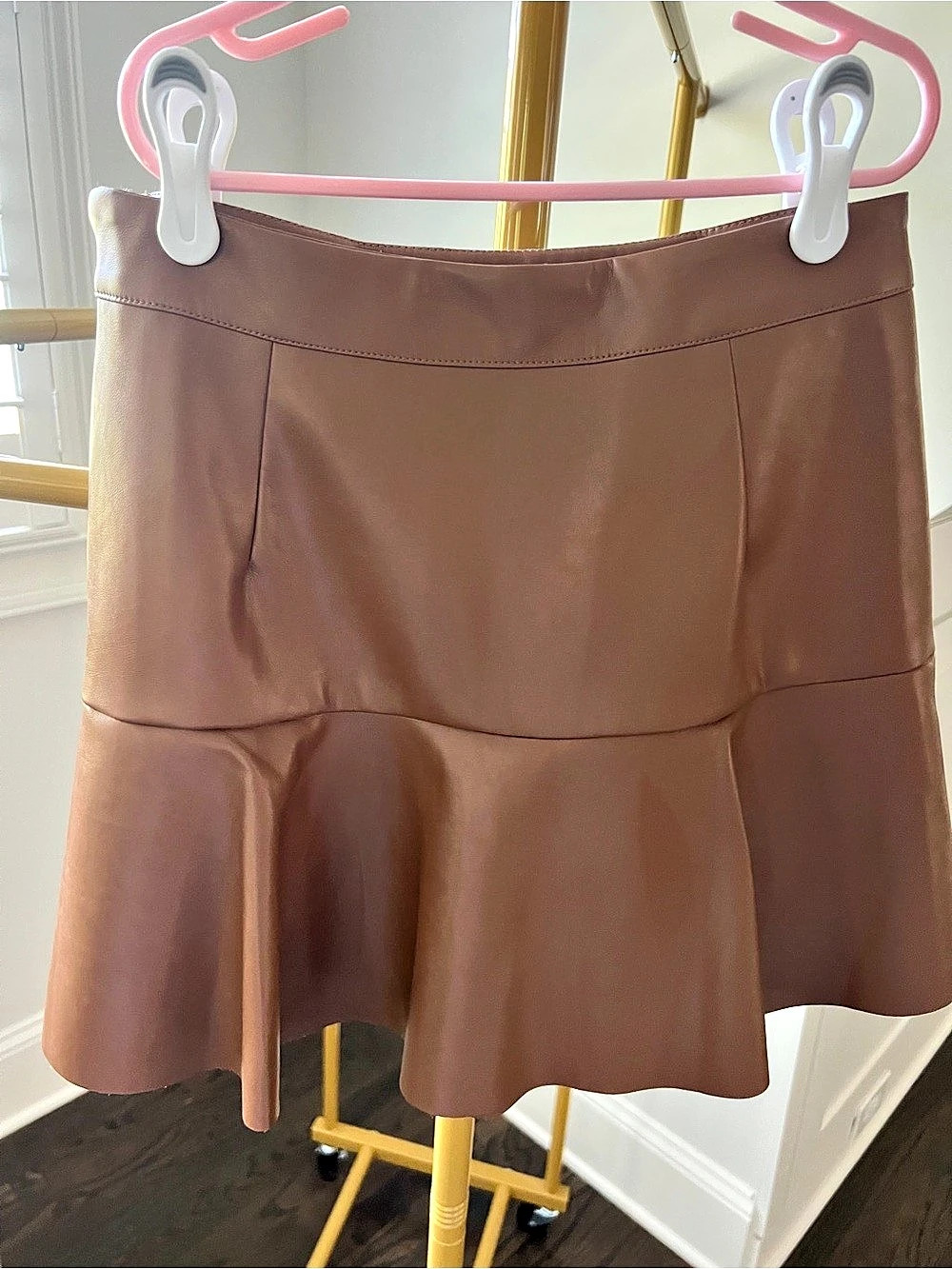 Do+Be Faux Leather Ruffle Skort Women'Small Flared Mini Skirt in Brown Size